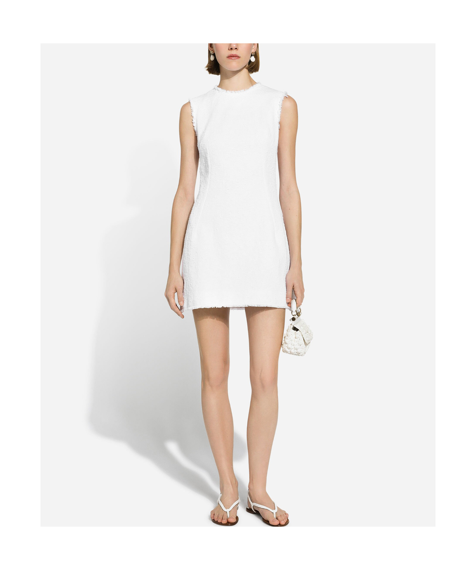 Dolce & Gabbana Tweed Sleeveless Minidress In White