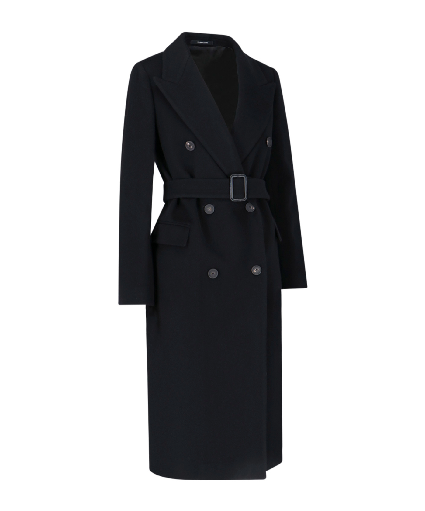 Tagliatore Waist Belted Lapel Buttoned Jacket In Black