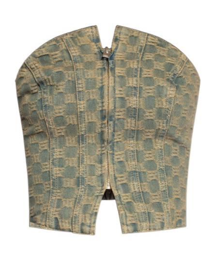 Misbhv Monogram-jacquard Denim Corset Top In Nude