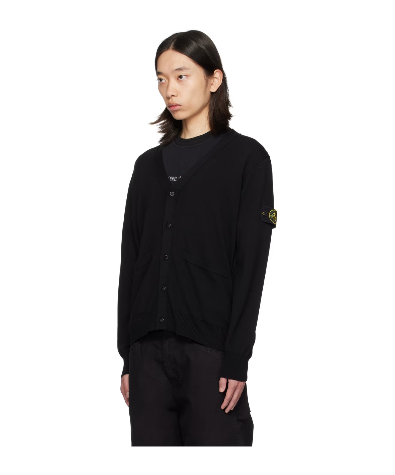 Stone Island Black Patch Cardigan In Black