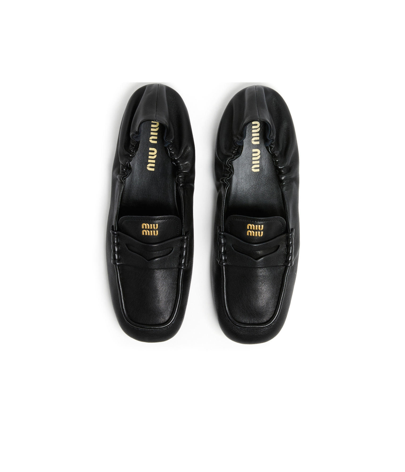 Shop Miu Miu Round Head Loafer Shoes In Black