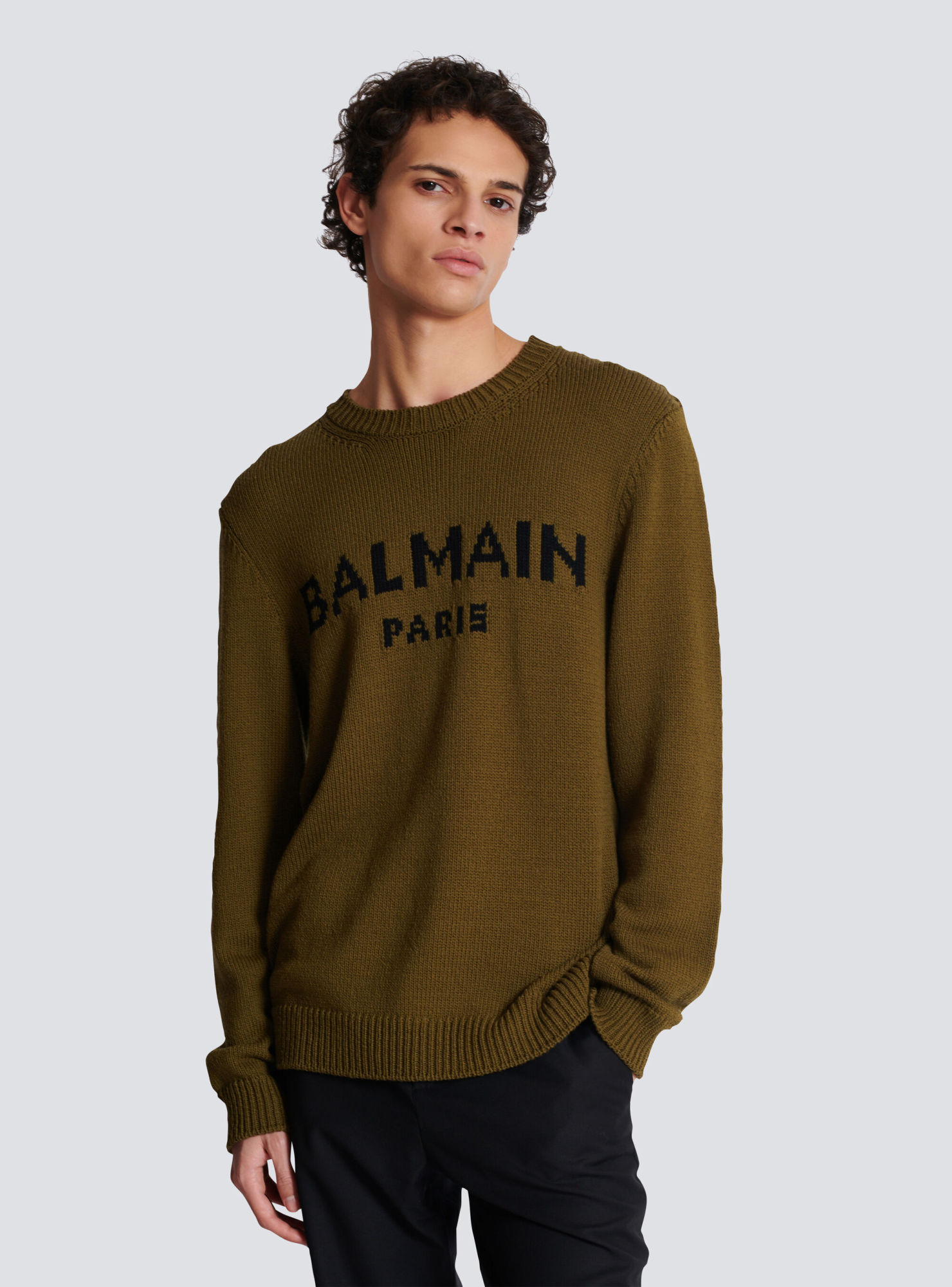 Shop Balmain Wool Paris Jumper In Brown
