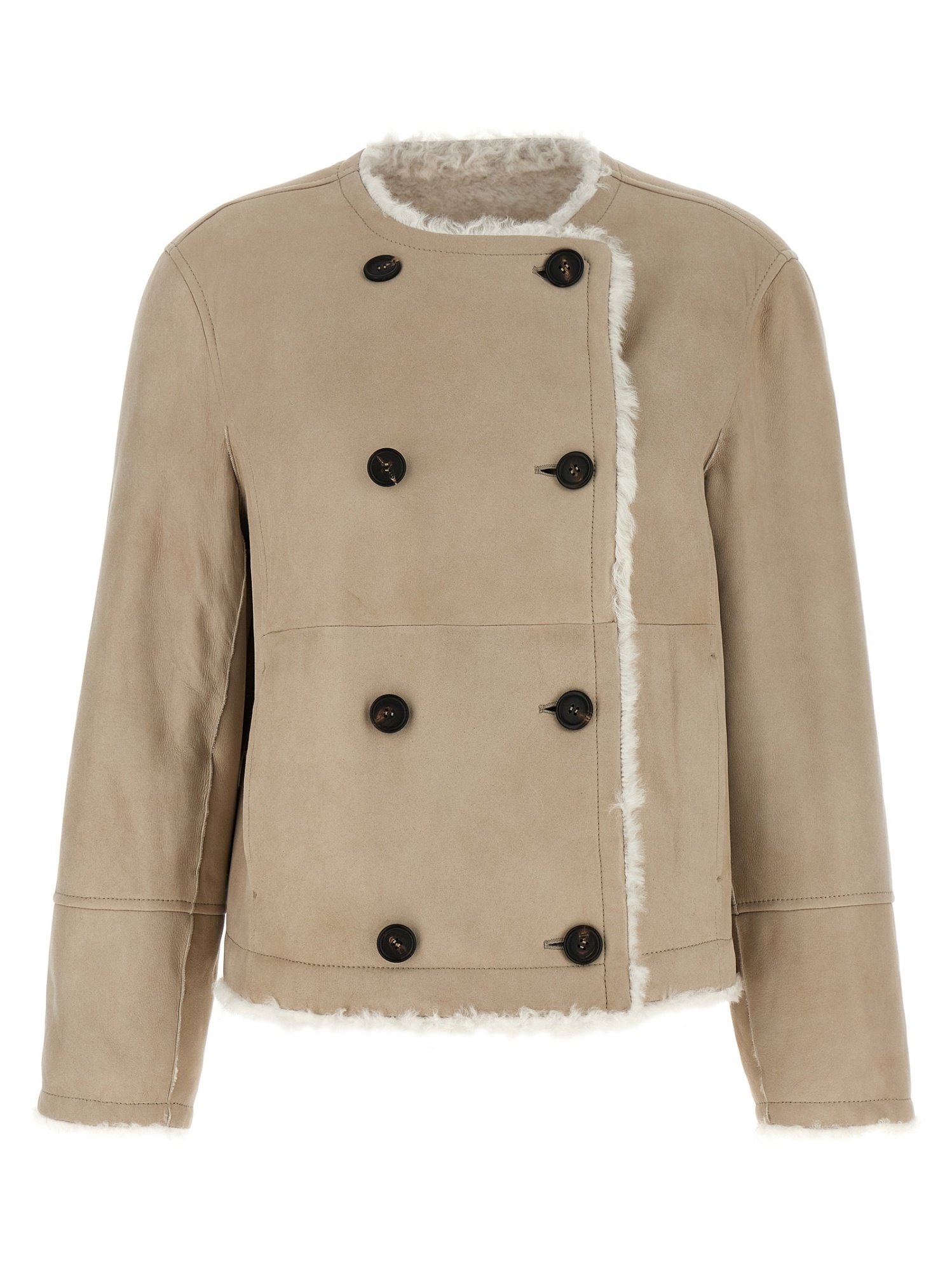 Brunello Cucinelli Reversible Faux Fur Double-breasted Jacket In Neutral