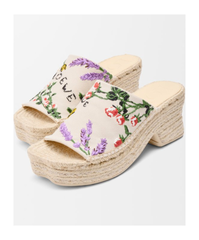 Loewe Embroidered Canvas Petal Platform Sandals