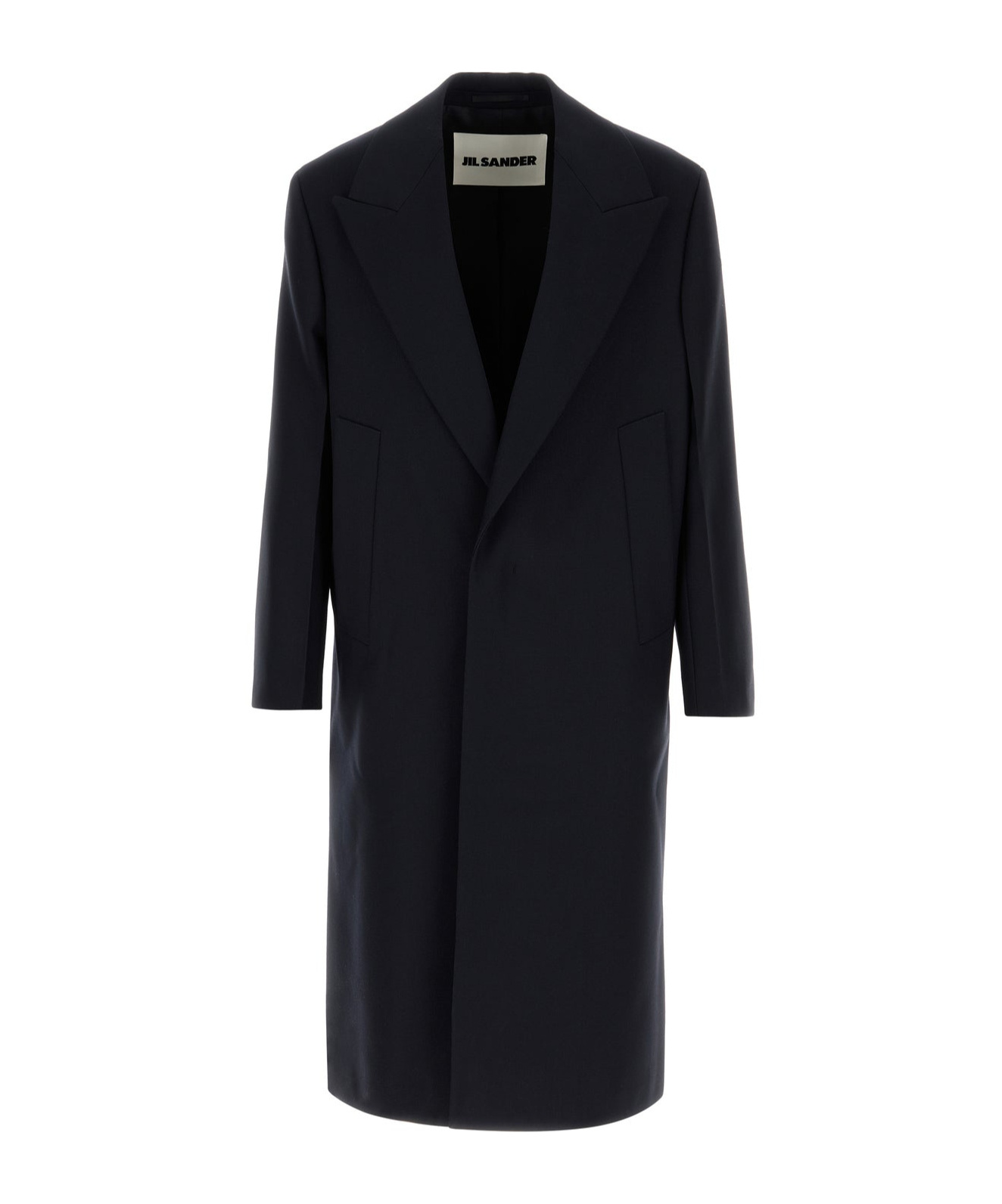 Jil Sander Wool Coat With Front Pockets And Long Length In Black