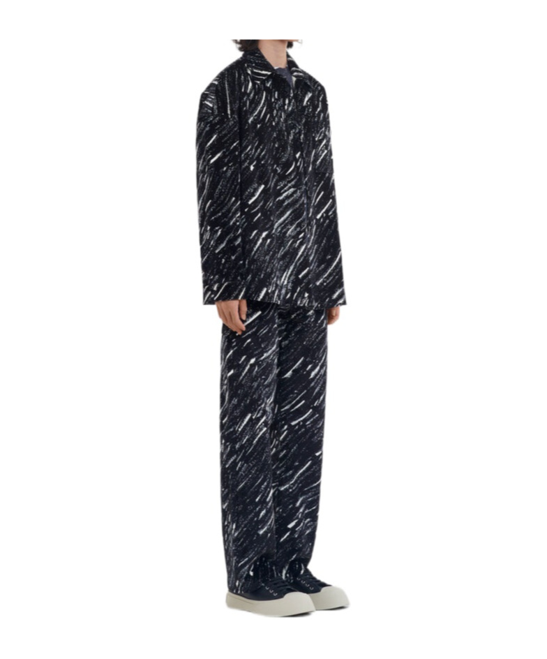 Marni Black Flocked Denim Wide-leg Jeans With Crayon Print In Black