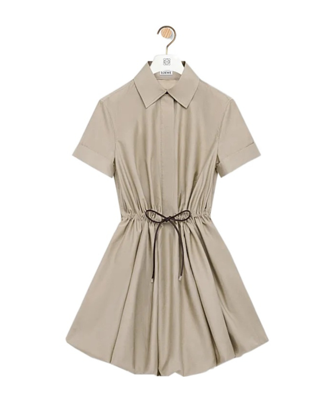Loewe Tie-waist Mini Shirt Dress In Gray