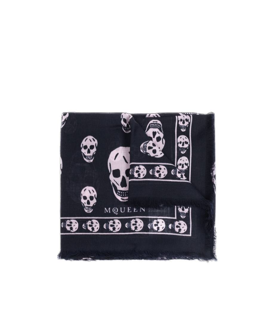 Alexander Mcqueen Skull Printed Frayed-edge Scarf In Black