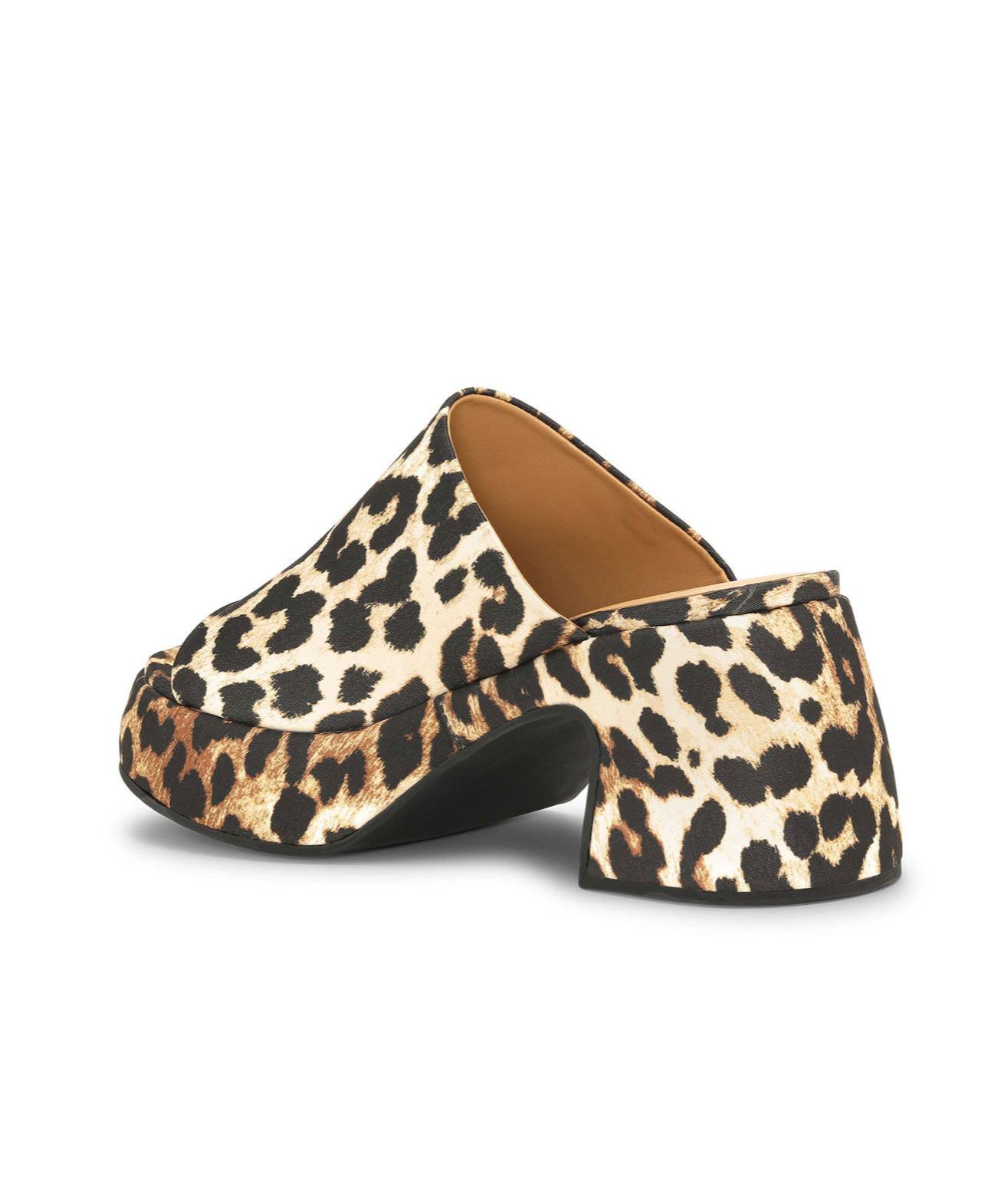 Ganni Leopard-print Satin Mules In Black