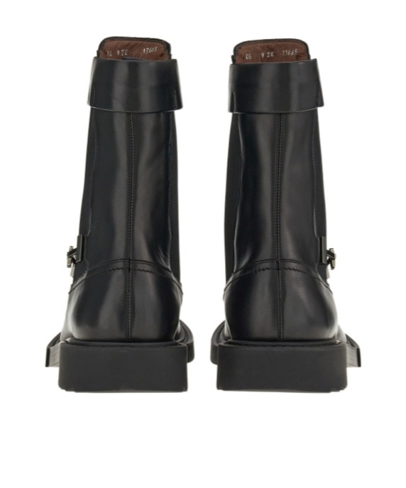 Ferragamo Leather Combat Boots In Black
