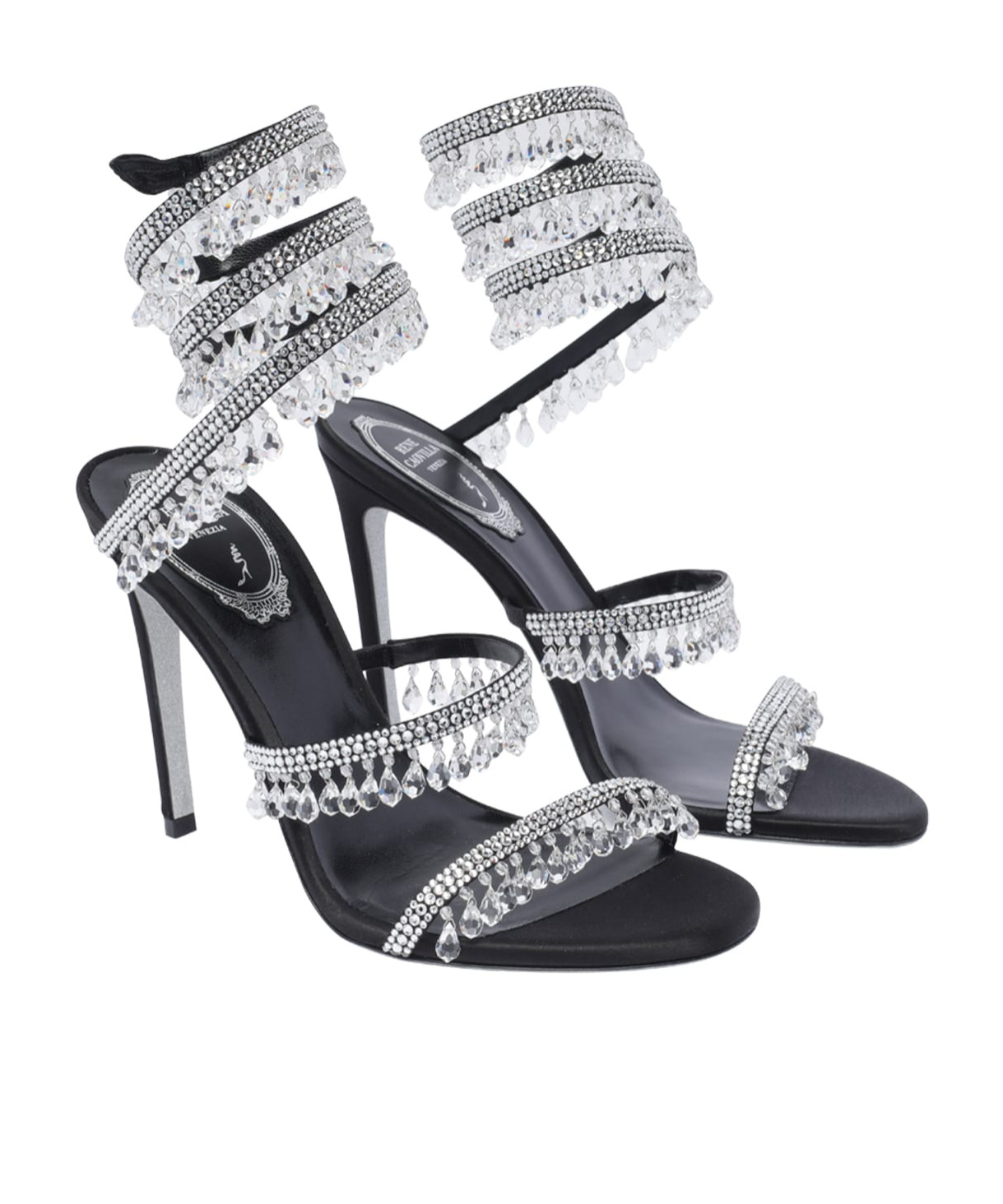 René Caovilla Chandelier 105 Rhinestone Embellished Sandals In White