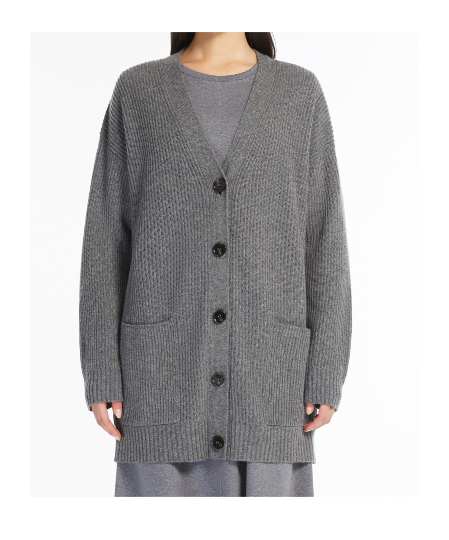 Weekend Max Mara Long-sleeved Wool Cardigan In Gray