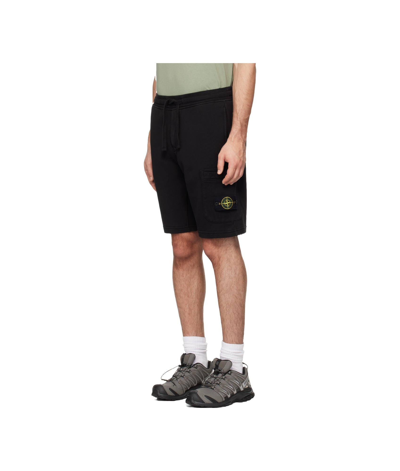 Stone Island Black Organic Cotton Fleece Shorts In Black