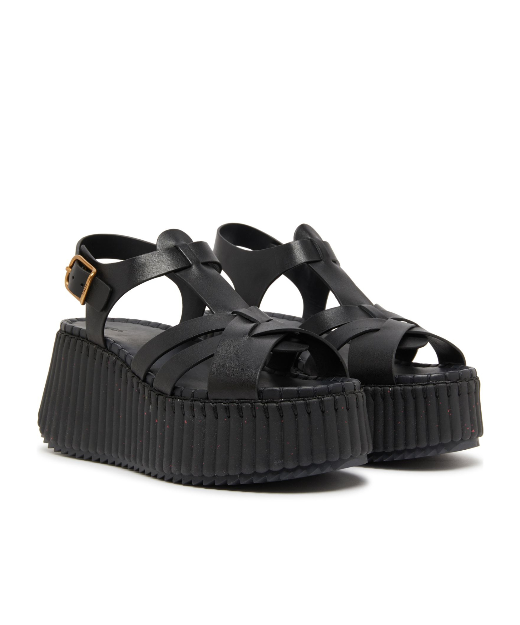 Chloé Leather Strappy Platform Wedge Sandals In Black