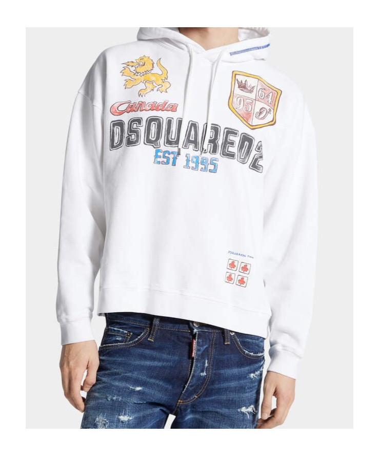 Dsquared2 Cotton Sweatshirt With Adjustable Hood And Logo Print In White