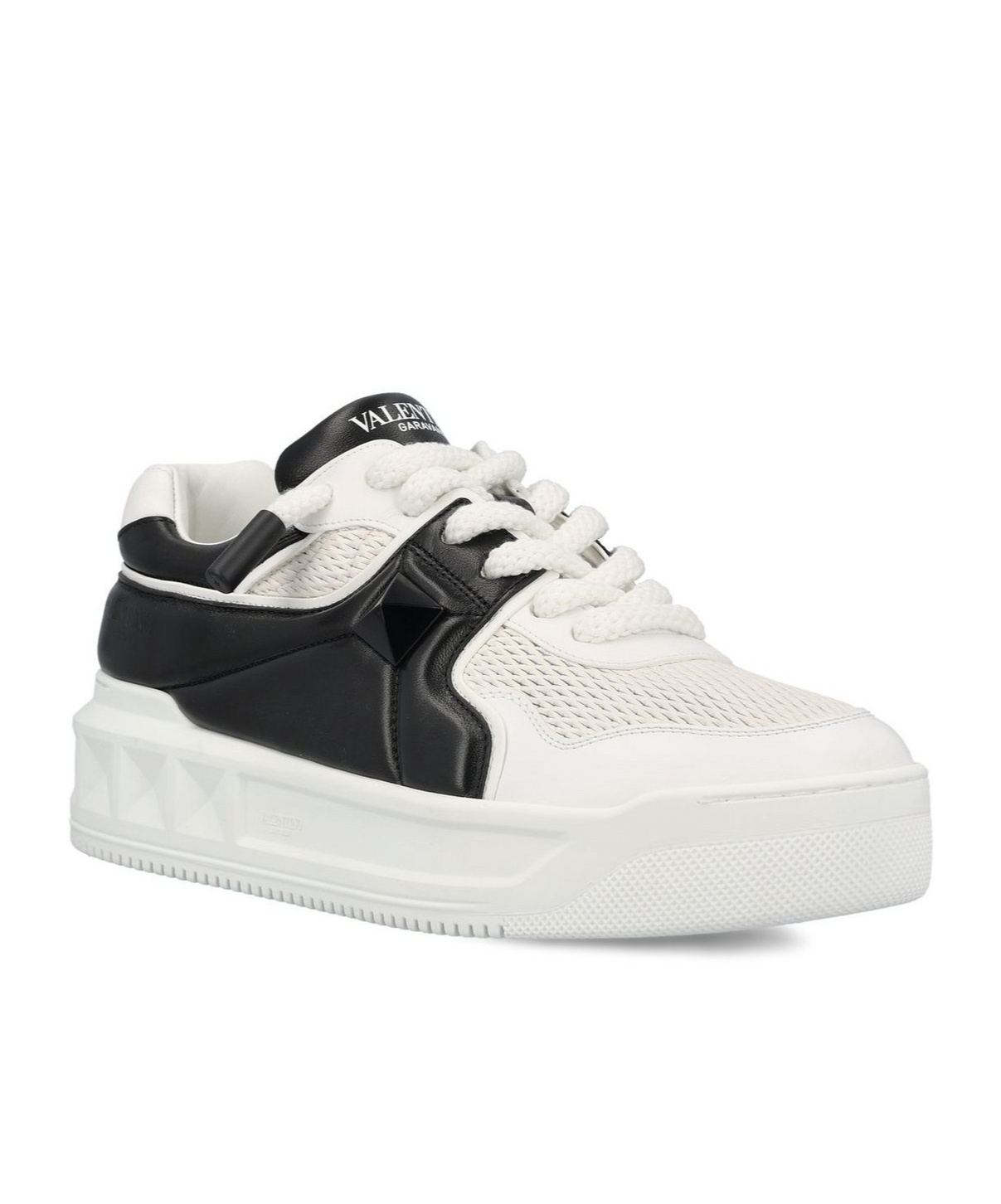 Valentino One Stud Xl Low-top Sneaker In Nappa Leather And Jacquard Toile Iconographe Technical Fabric In White