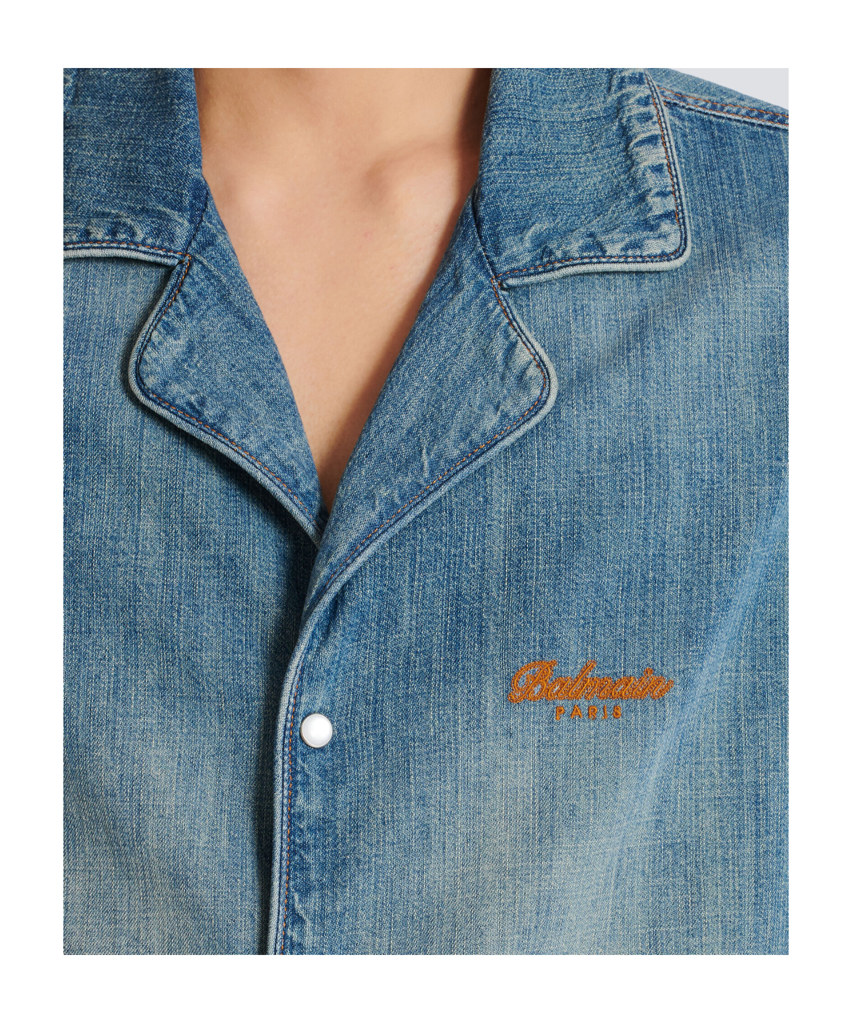Balmain Short-sleeved Pyjama Shirt In Faded Denim In Blue