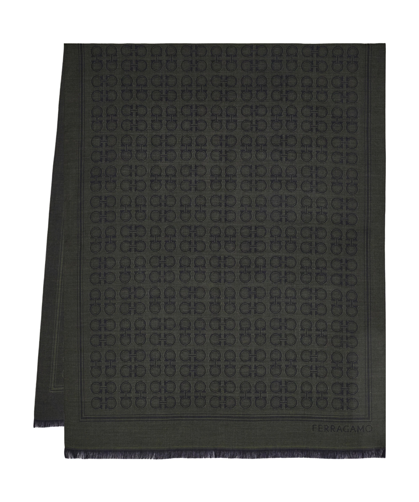 Ferragamo Gancini Fringed Scarf In Brown
