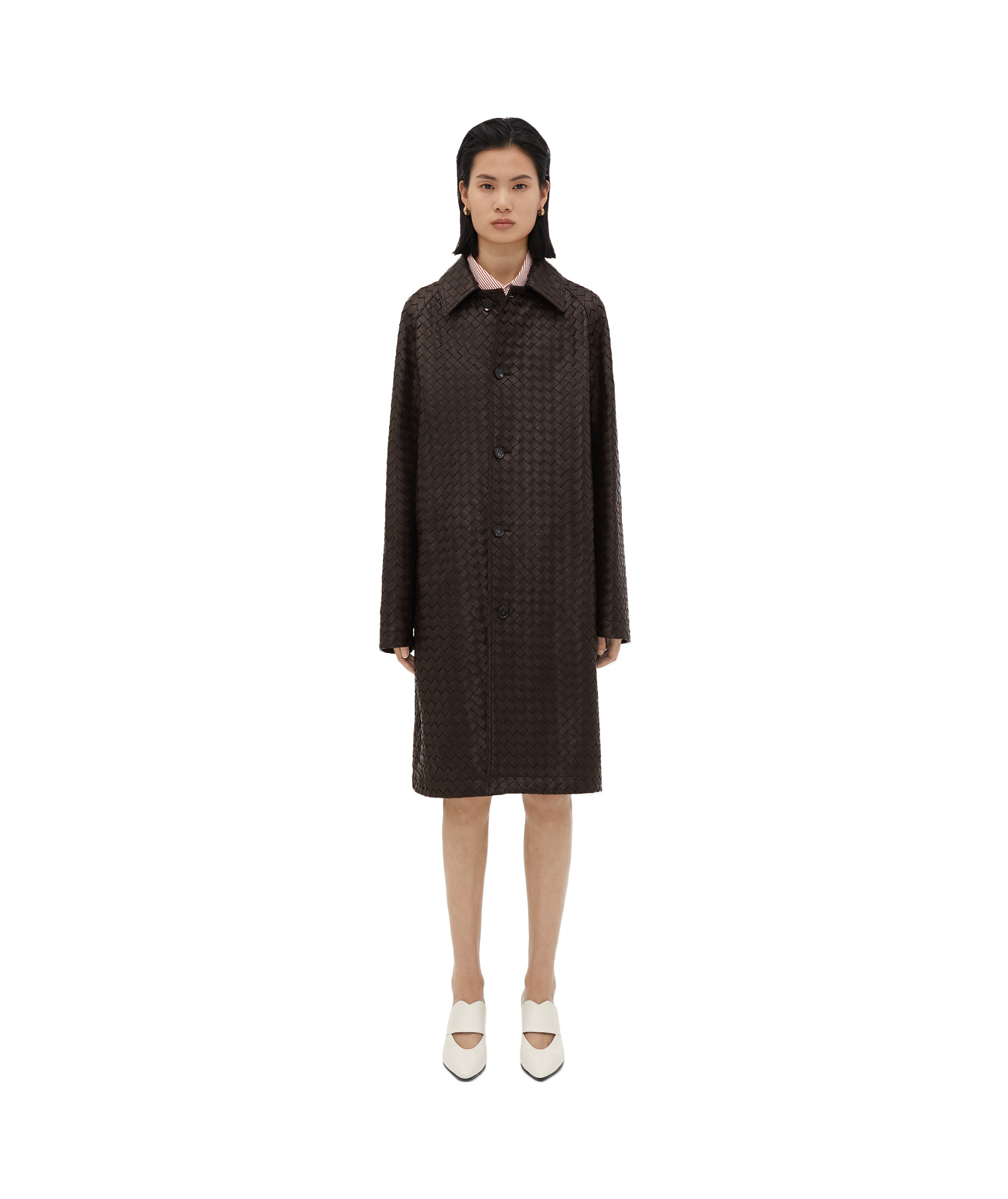 Bottega Veneta Intrecciato Leather Coat In Black