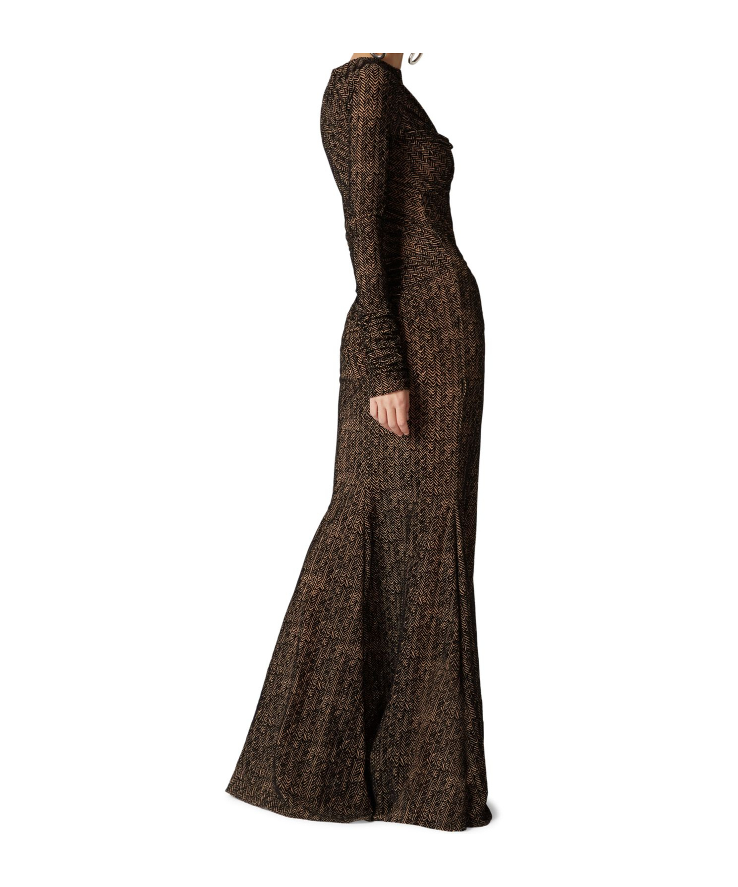 Missoni Chevron Long-sleeve Ruched Maxi Dress In Black