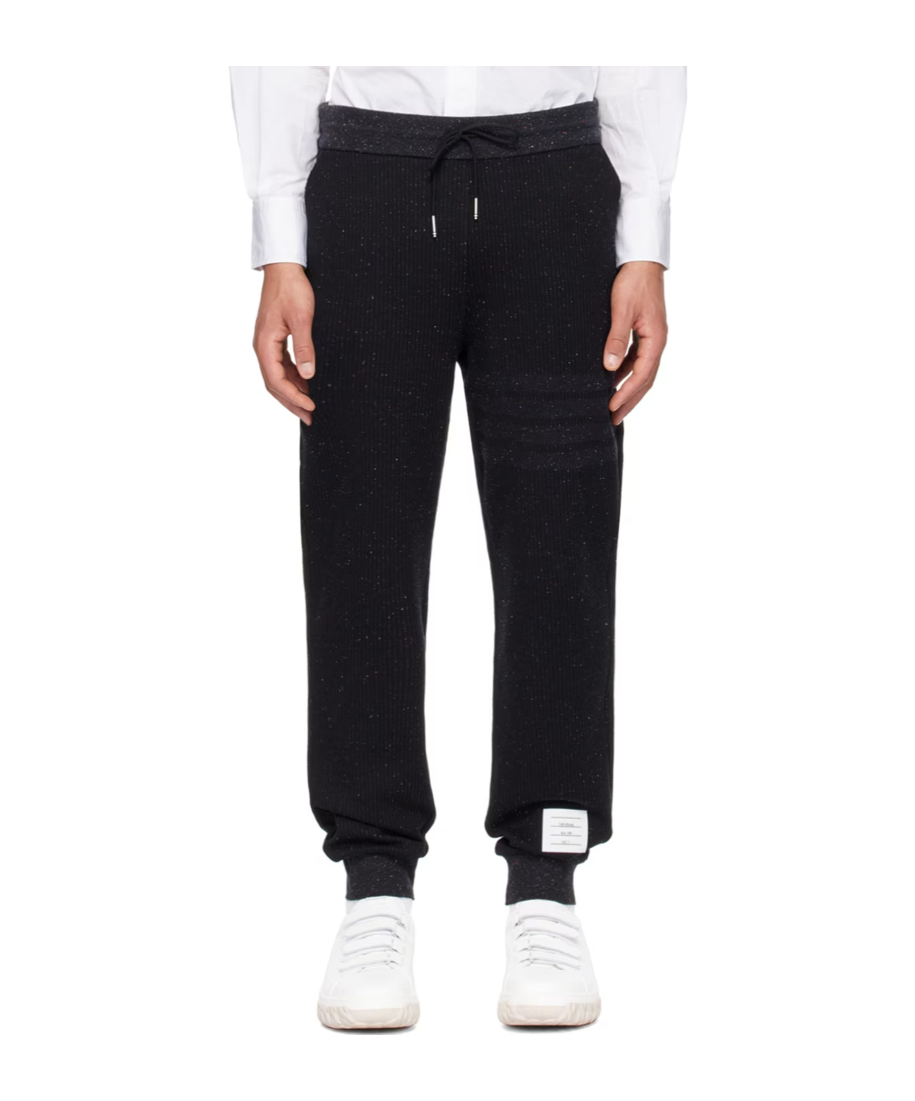 Thom Browne Flecked Knitted Track Pants In Black