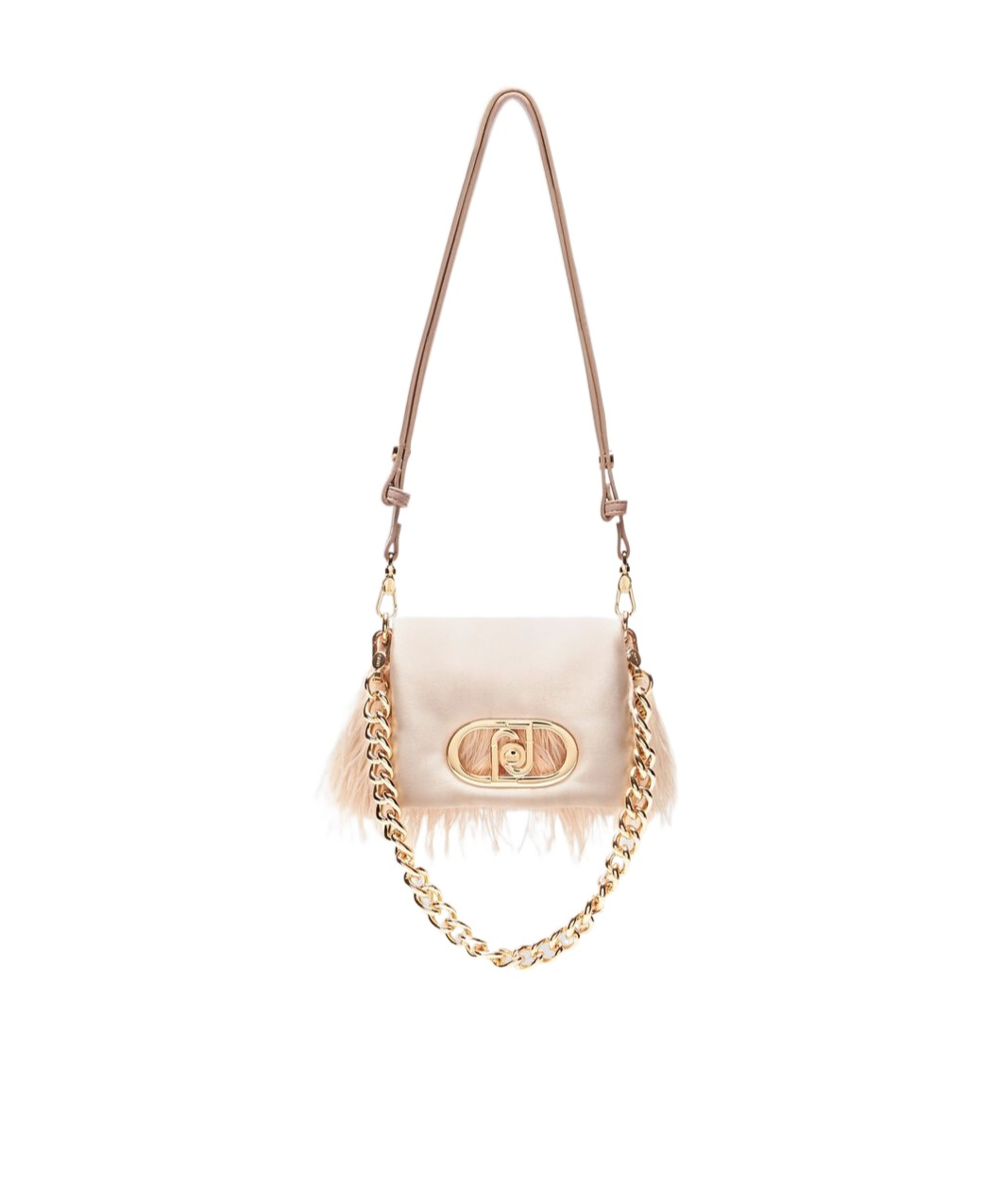 Liu •jo Feather-trimmed Shoulder Bag In Nude