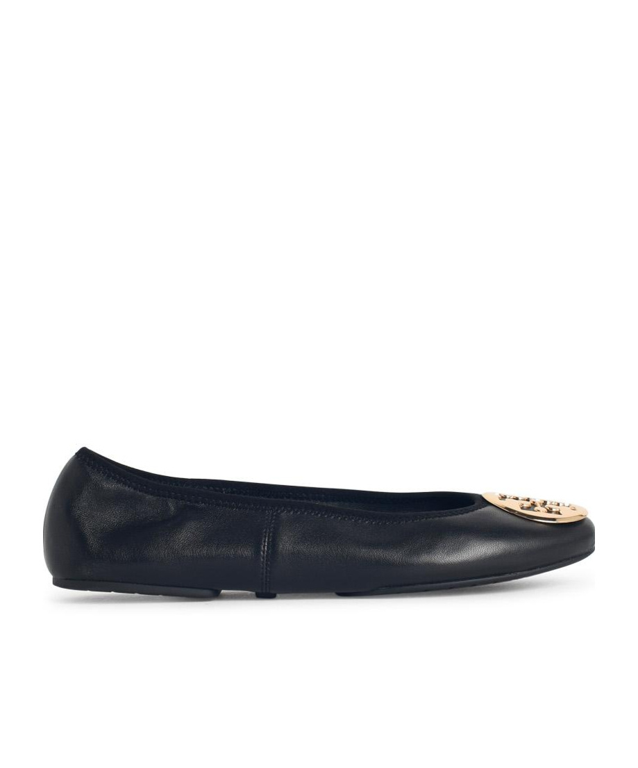 Tory Burch Logo-plaque Leather Ballet Flats In Black