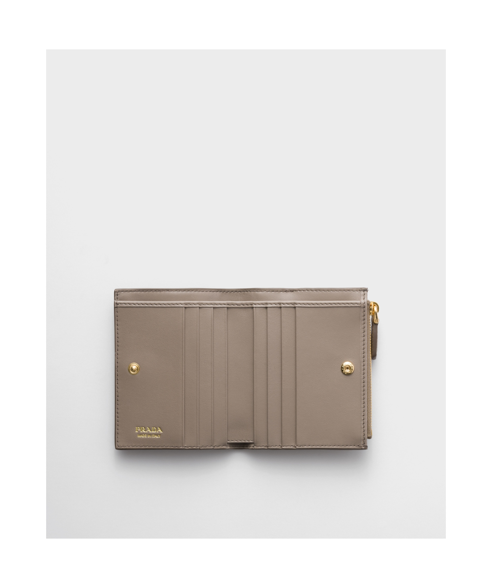 Prada Small Leather Wallet In Clay Gray