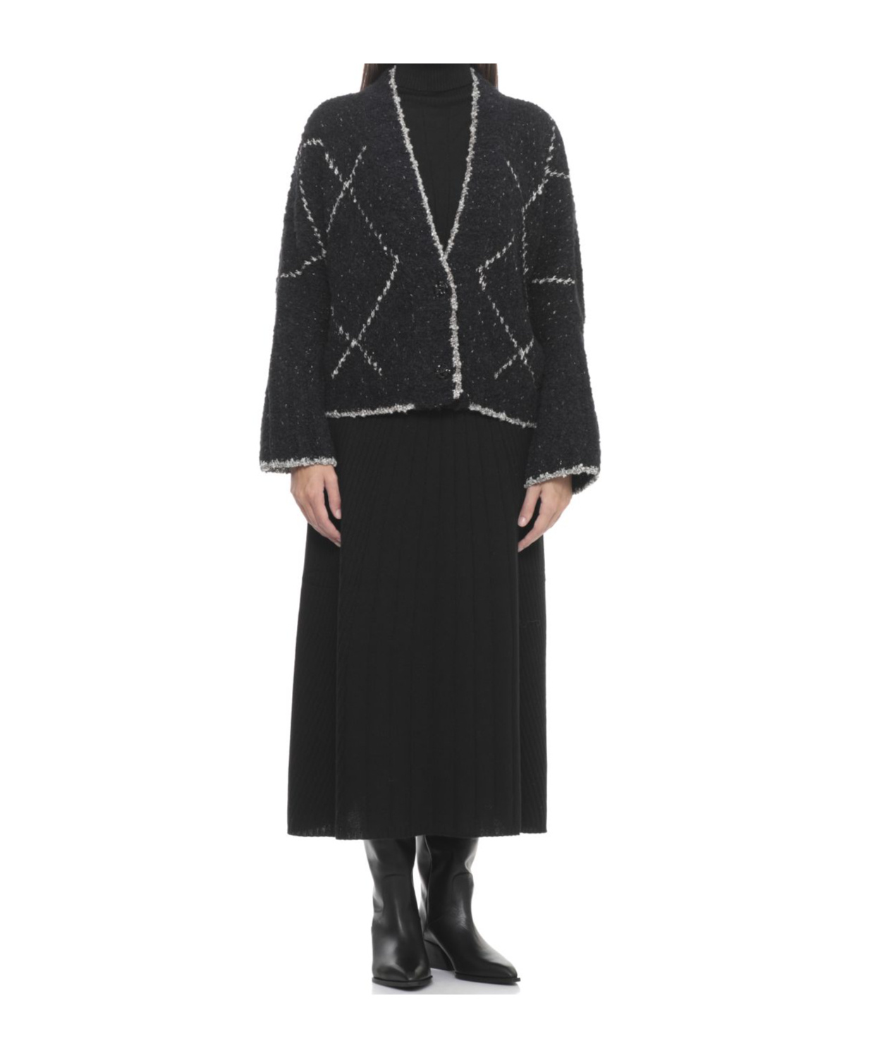 D Exterior Geometric Pattern Sweater In Black