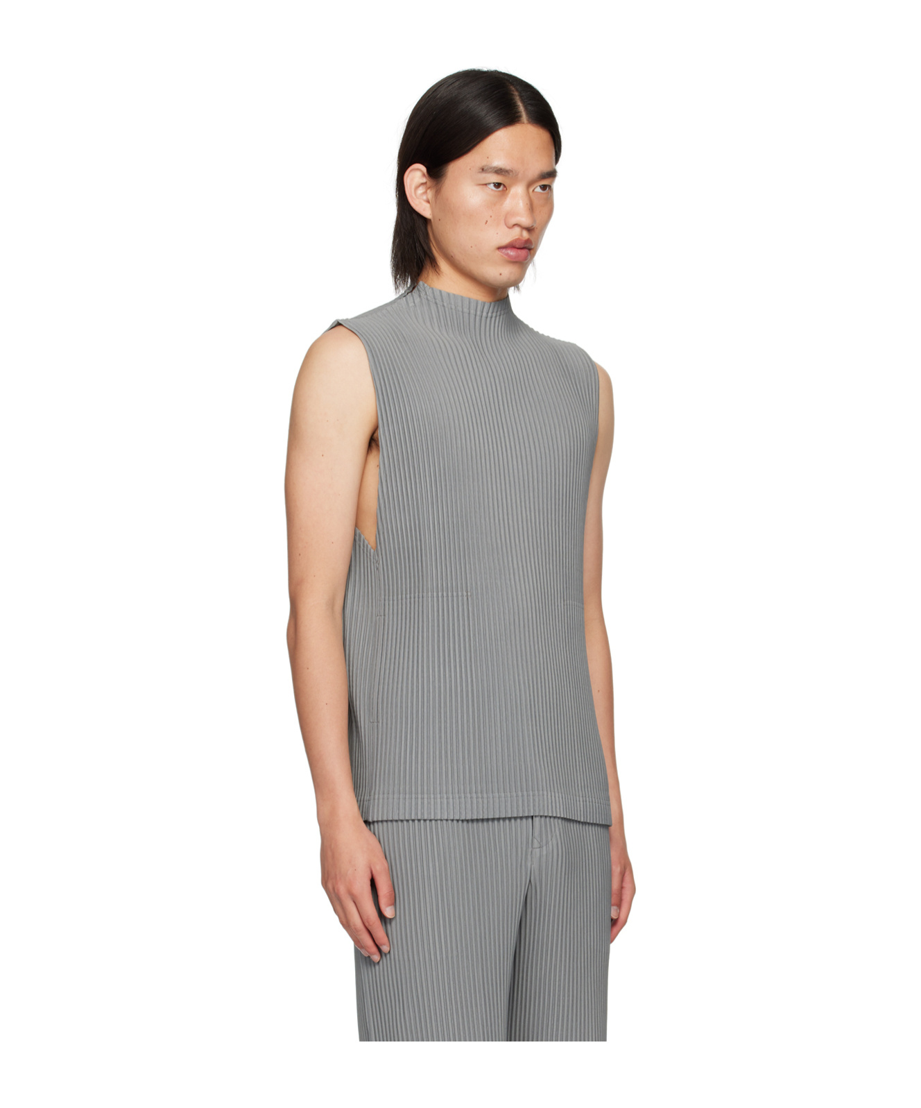 Shop Issey Miyake Pleated Design Vest In Gray