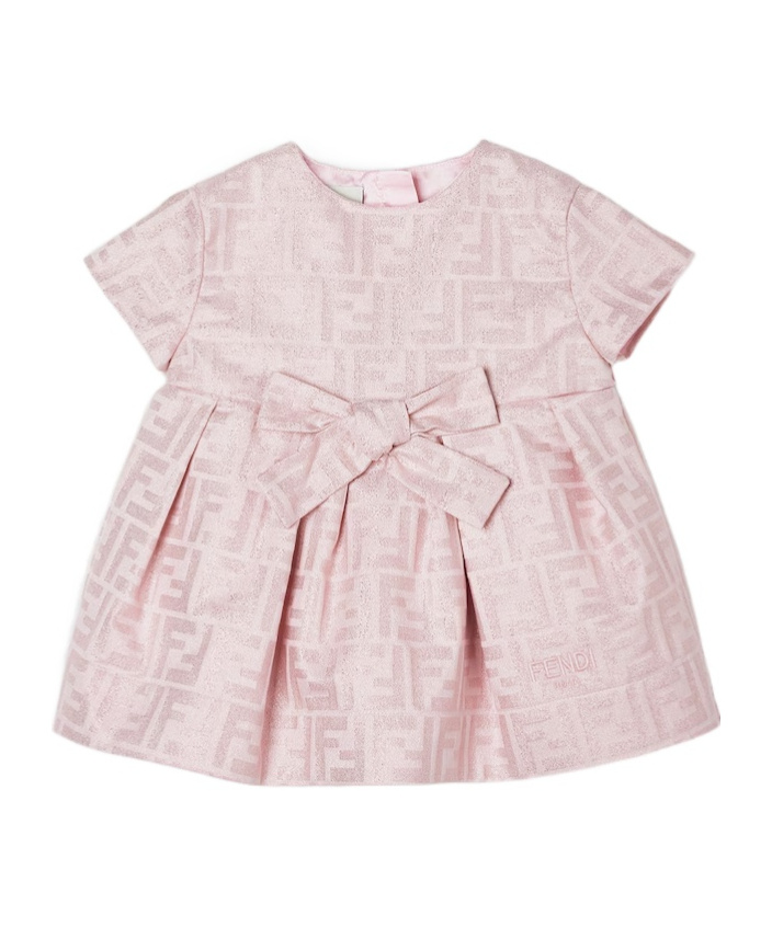 Fendi Kids' Bow-detail Patterned Dress In Pink