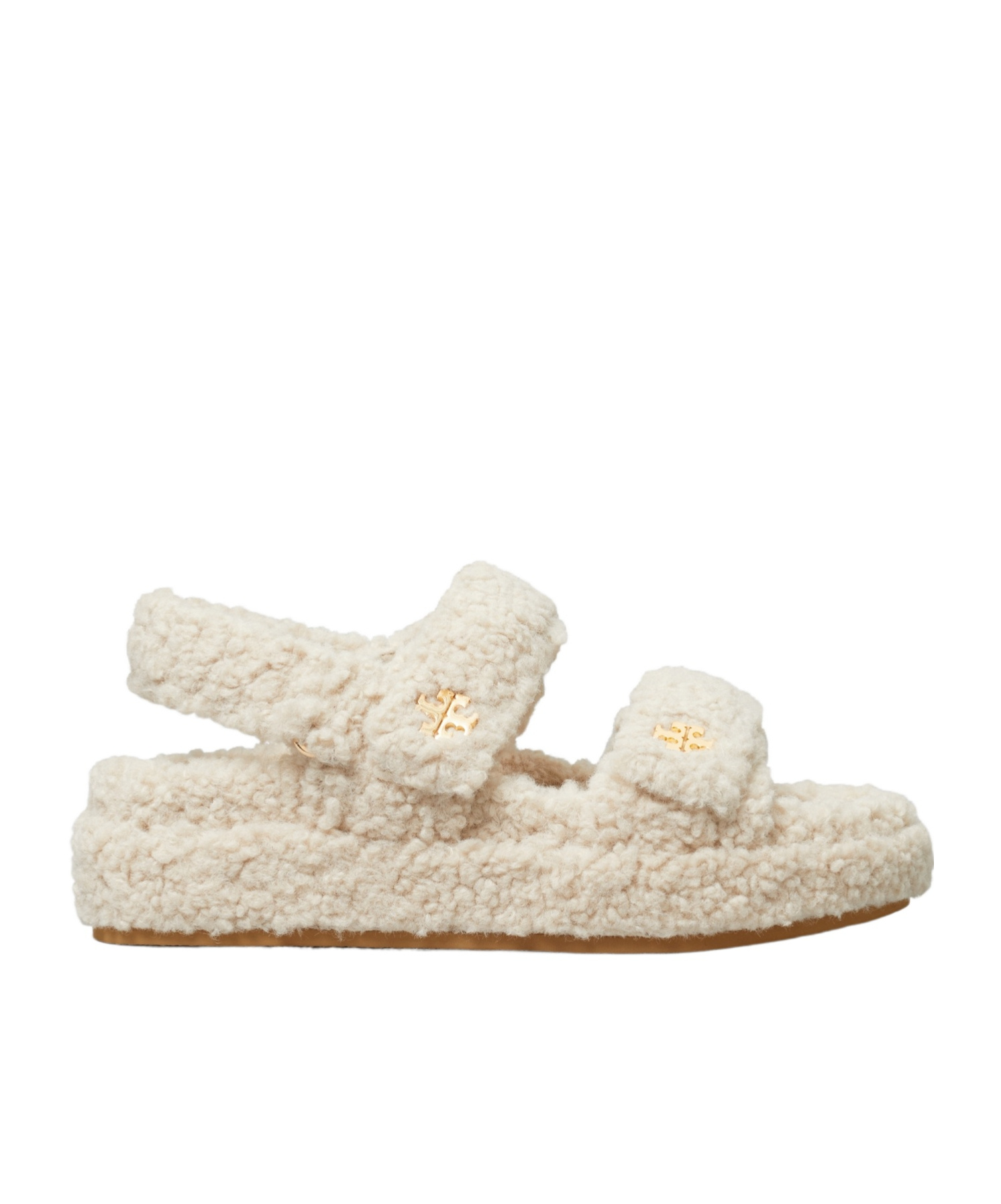 Tory Burch Shearling Double-strap Sandals Platform Sole In Nude