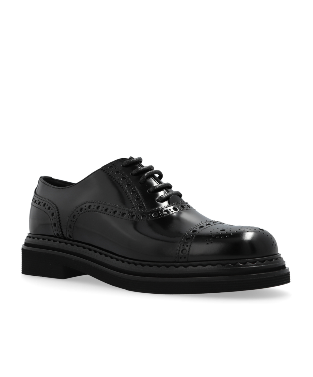Dolce & Gabbana Day Classic Brushed Leather Brogue Shoes In Black