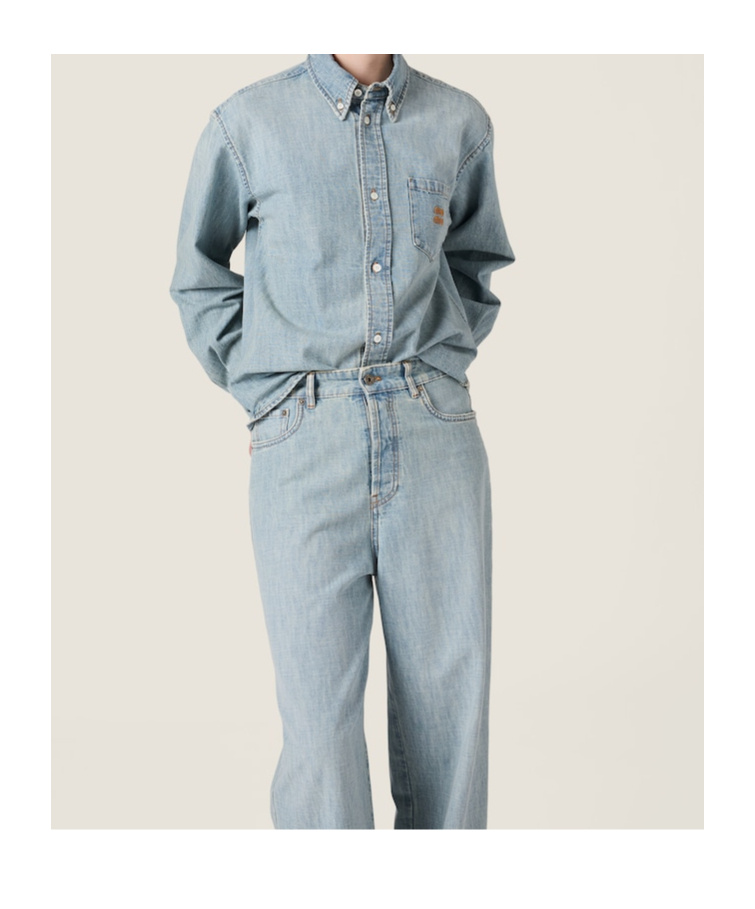 Miu Miu Stylish Collared Shirt Chest Pocket In Blue