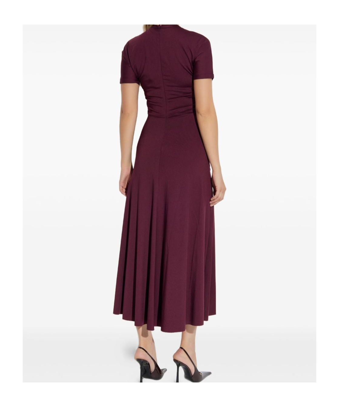Victoria Beckham Gathered Waist T-shirt Midi Dress Merlot In Burgundy