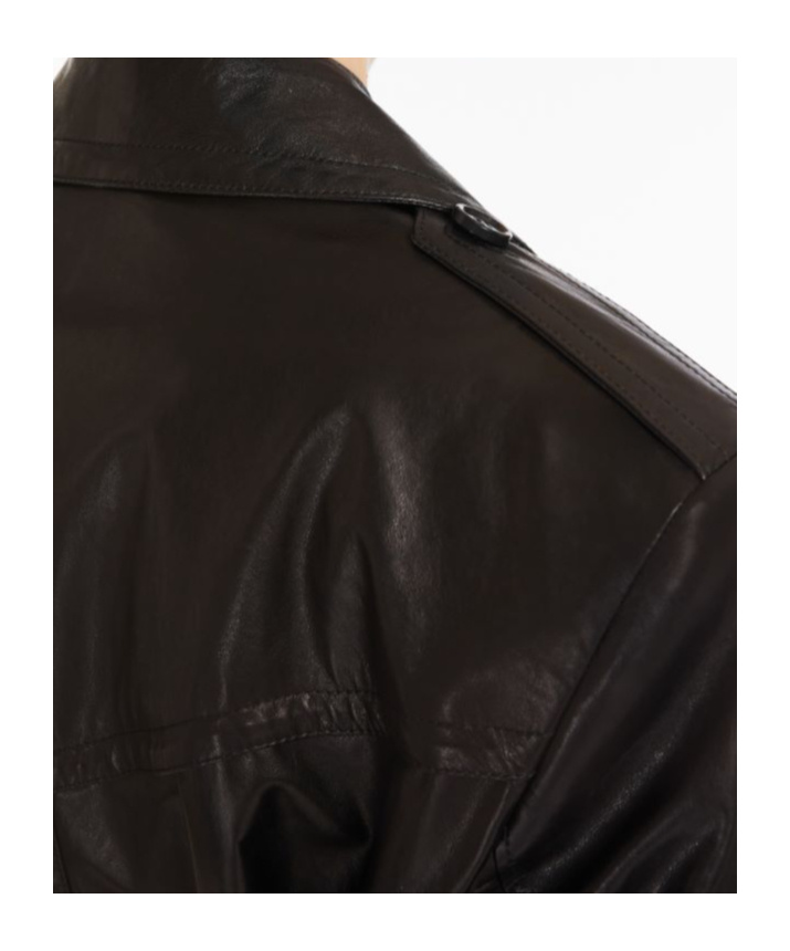 Sportmax Long-sleeved Leather Windbreaker In Black
