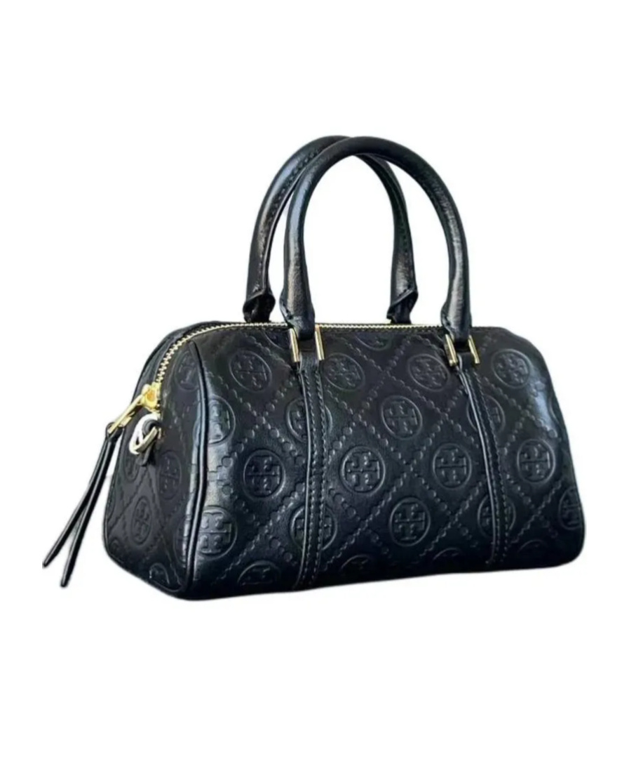 Tory Burch T Monogram Leather Petite Barrel Bag In Black