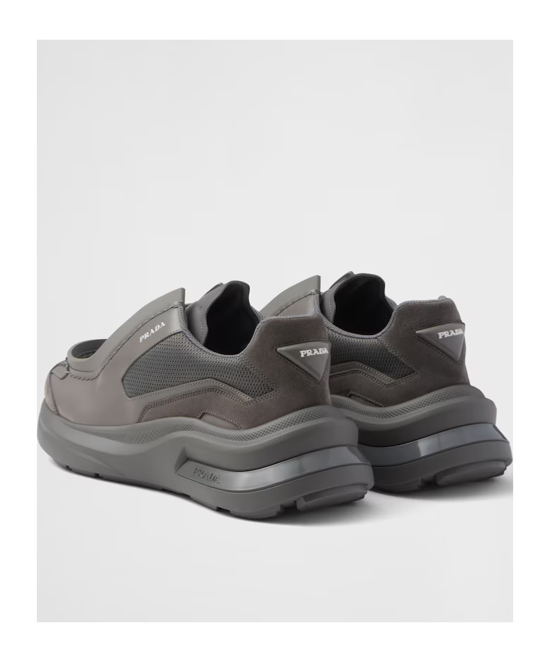 Shop Prada Systeme Brushed Leather Sneakers With Bike Fabric And Suede Elements In Gray