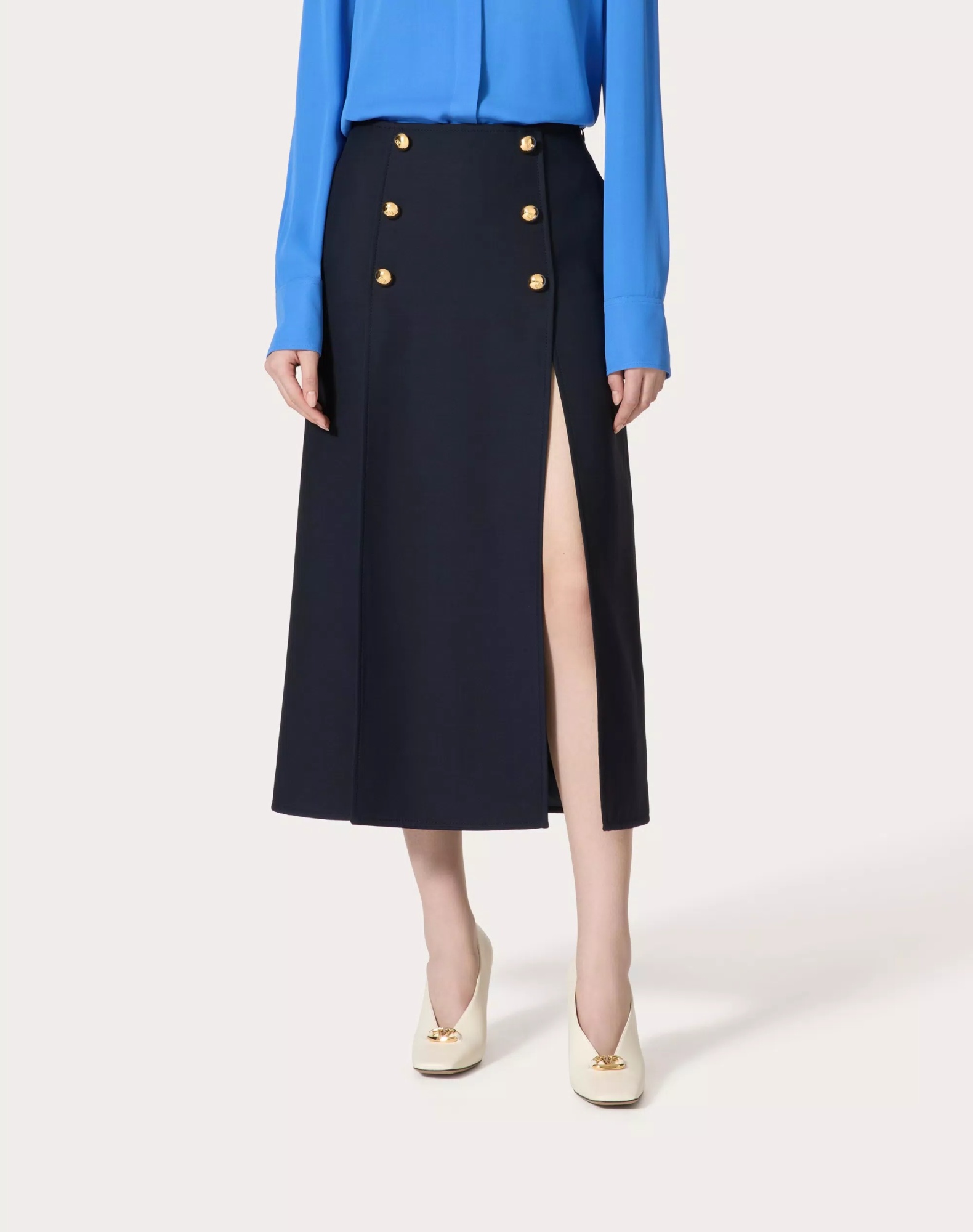 Valentino Crepe Couture Midi Skirt Woman Navy 38 In Blue