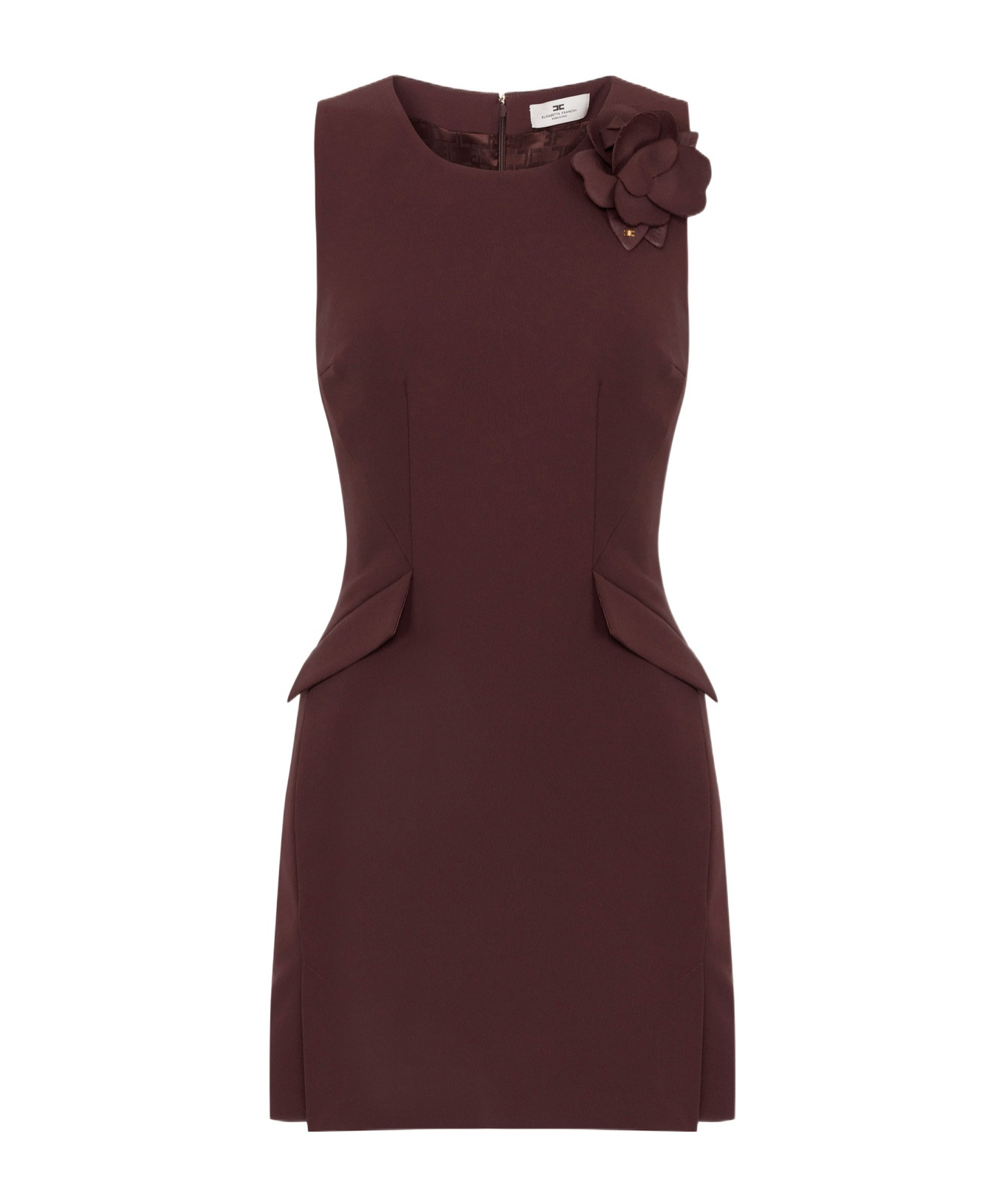 Elisabetta Franchi Sleeveless Floral Peplum Balloon Dress In Cocoa