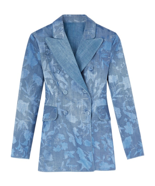 ERMANNO SCERVINO DEVORÉ ROSE DENIM-PRINT BLAZER