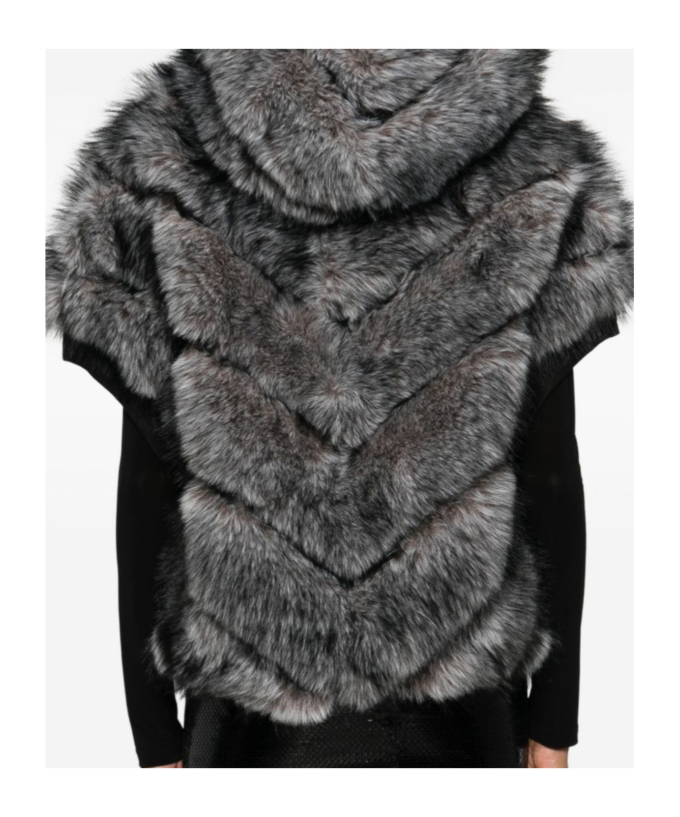 Betta Corradi Chevron Patterned Plush Faux Fur Coat In Black