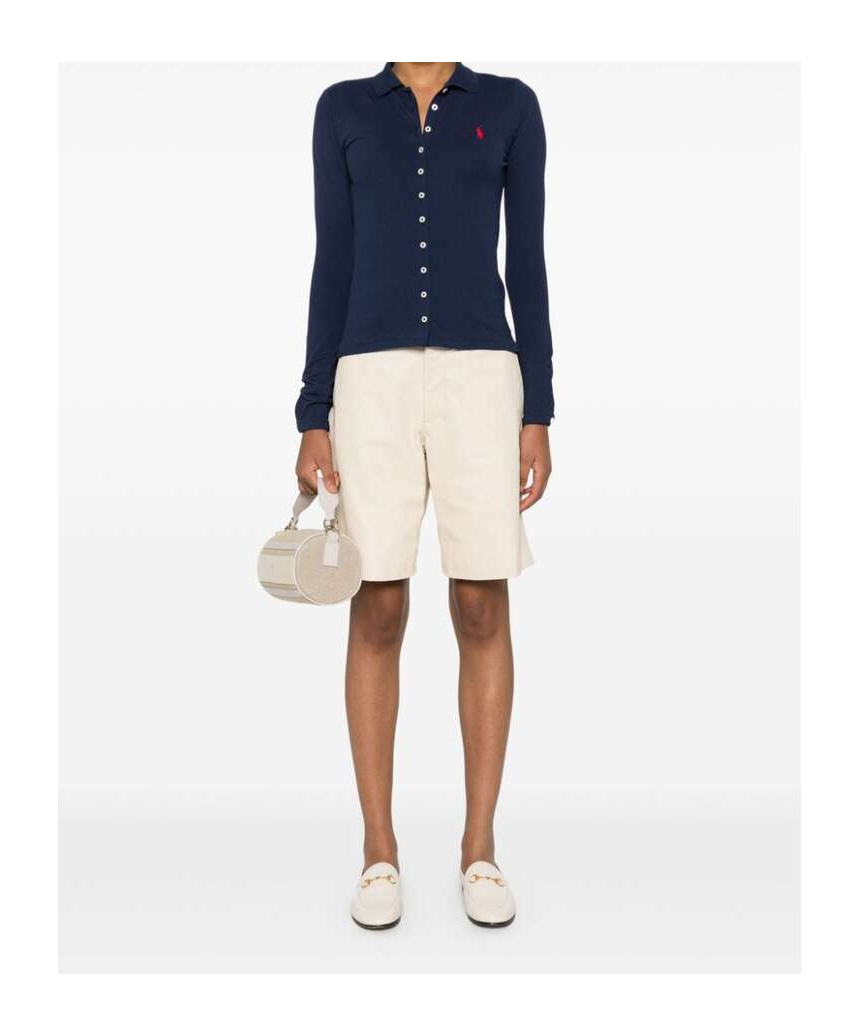 Polo Ralph Lauren Womens Newport Navy Brand-embroidery Long-sleeve Cotton-jersey Polo Shirt In Blue