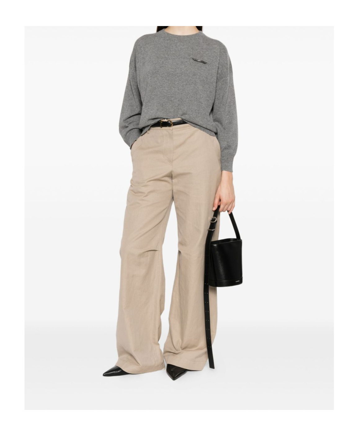 Brunello Cucinelli Crew Neck Sweater With Details In Gray