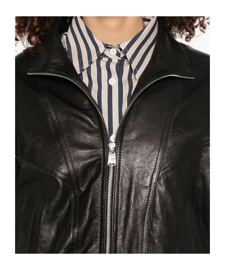 Shop Dondup Long-sleeved Leather Jacket In Black