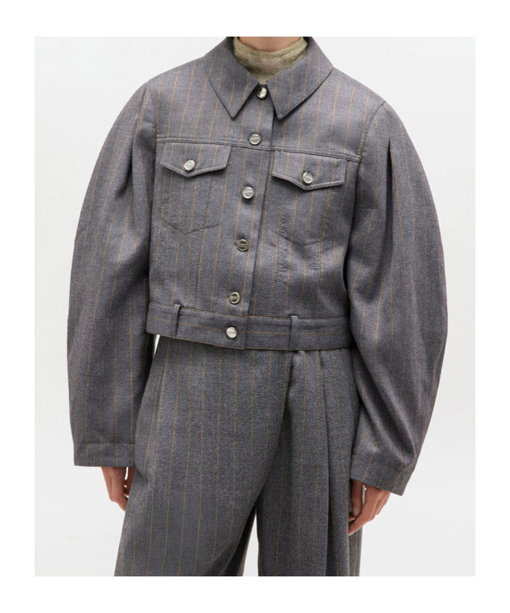 Ganni Pinstripe Cropped Jacket In Gray