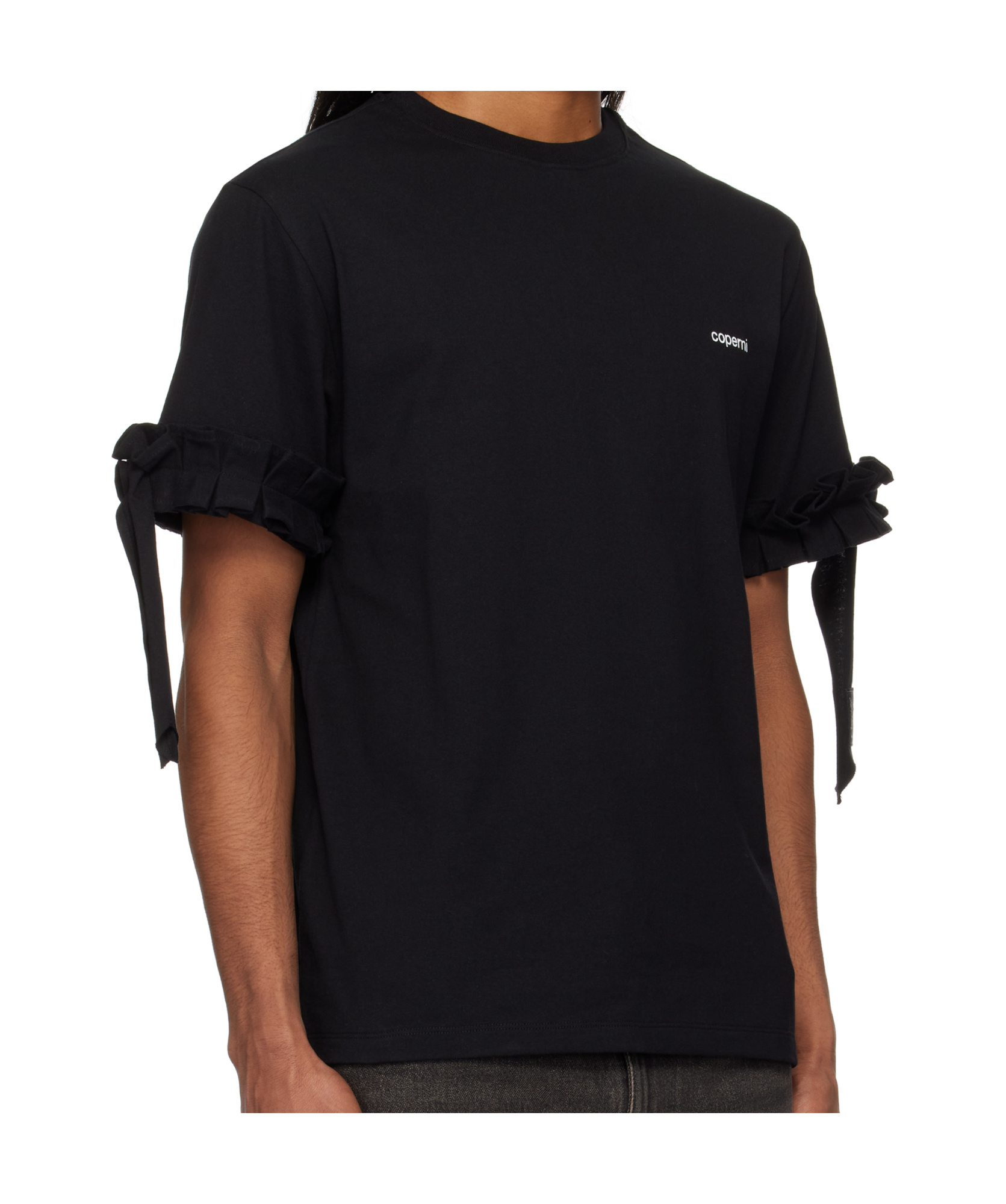Coperni Logo-print Ruffle-trim T-shirt In Black