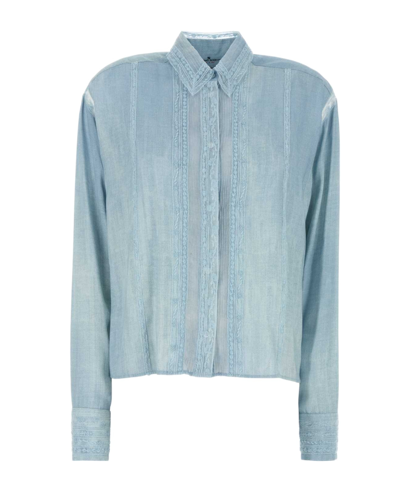Ermanno Scervino Viscose Shirt With Lace Inserts And Cuffs In Blue