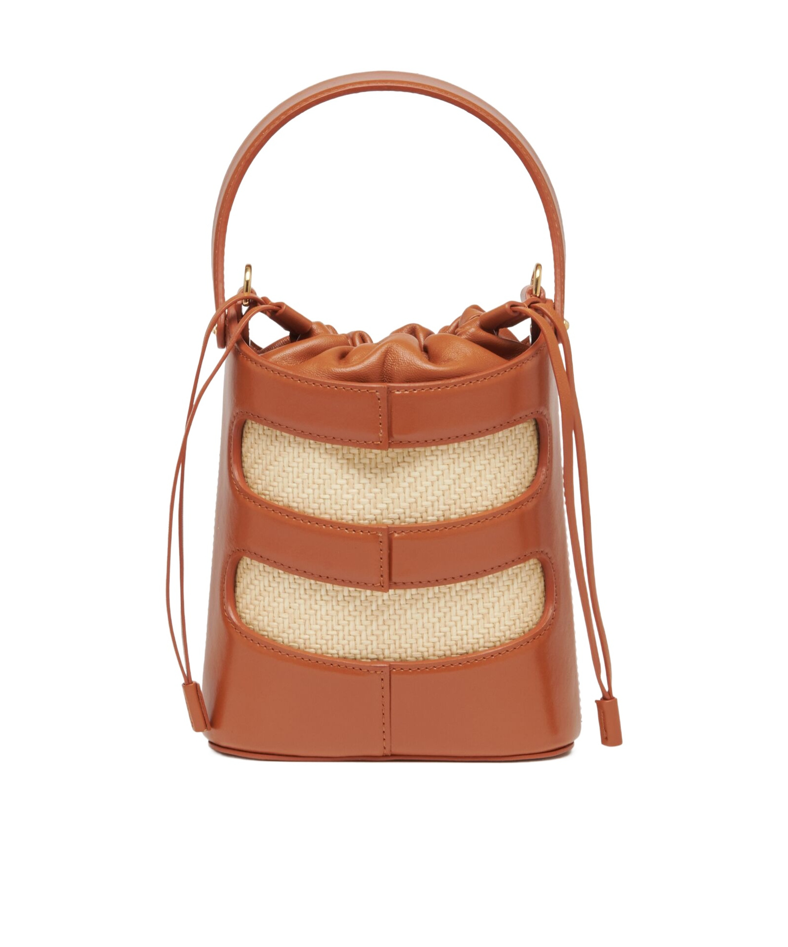 Alexander Mcqueen Women Two-tone Leather And Raffia Mini The Rise Bucket Bag In Brown