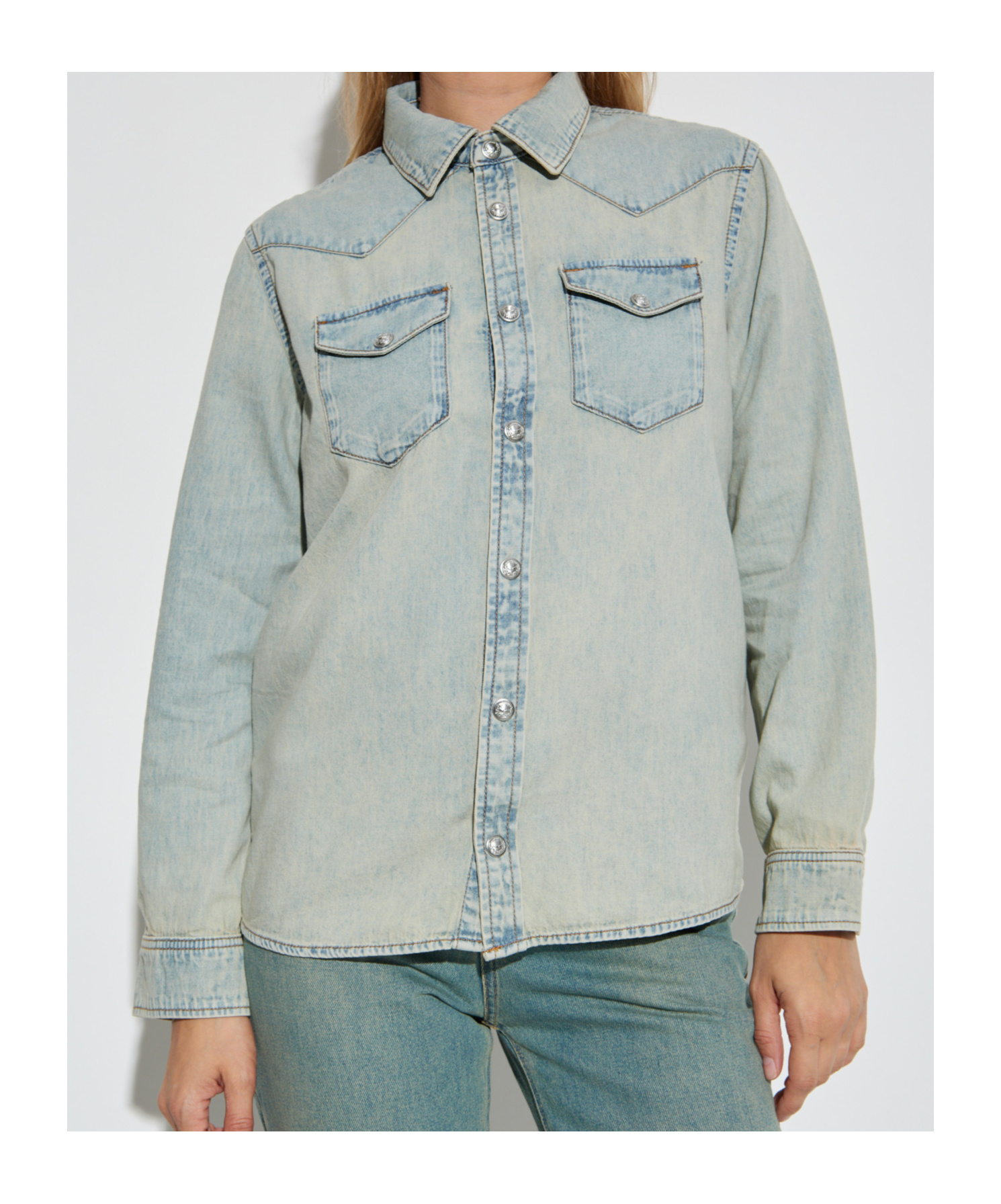 Zadig & Voltaire Saby Studded Denim Button-up Shirt In Blue